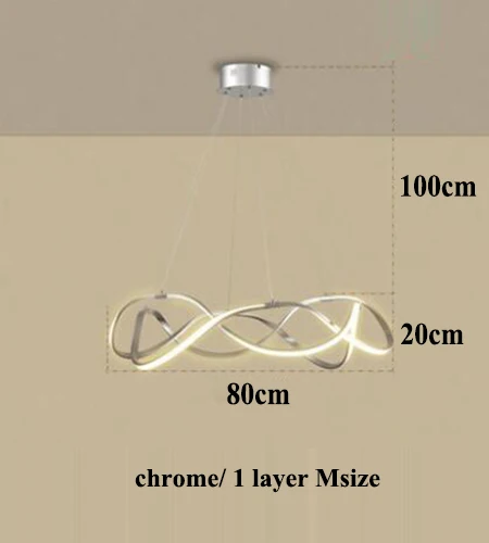 chrome 80cm 1 layer Современный Диммируемый светодиодный светильник-люстра из алюминия для гостиной, светодиодные подвесные люстры, лампа для столовой, светодиодный подвесной светильник, светильники - Цвет абажура: chrome 80cm 1 layer