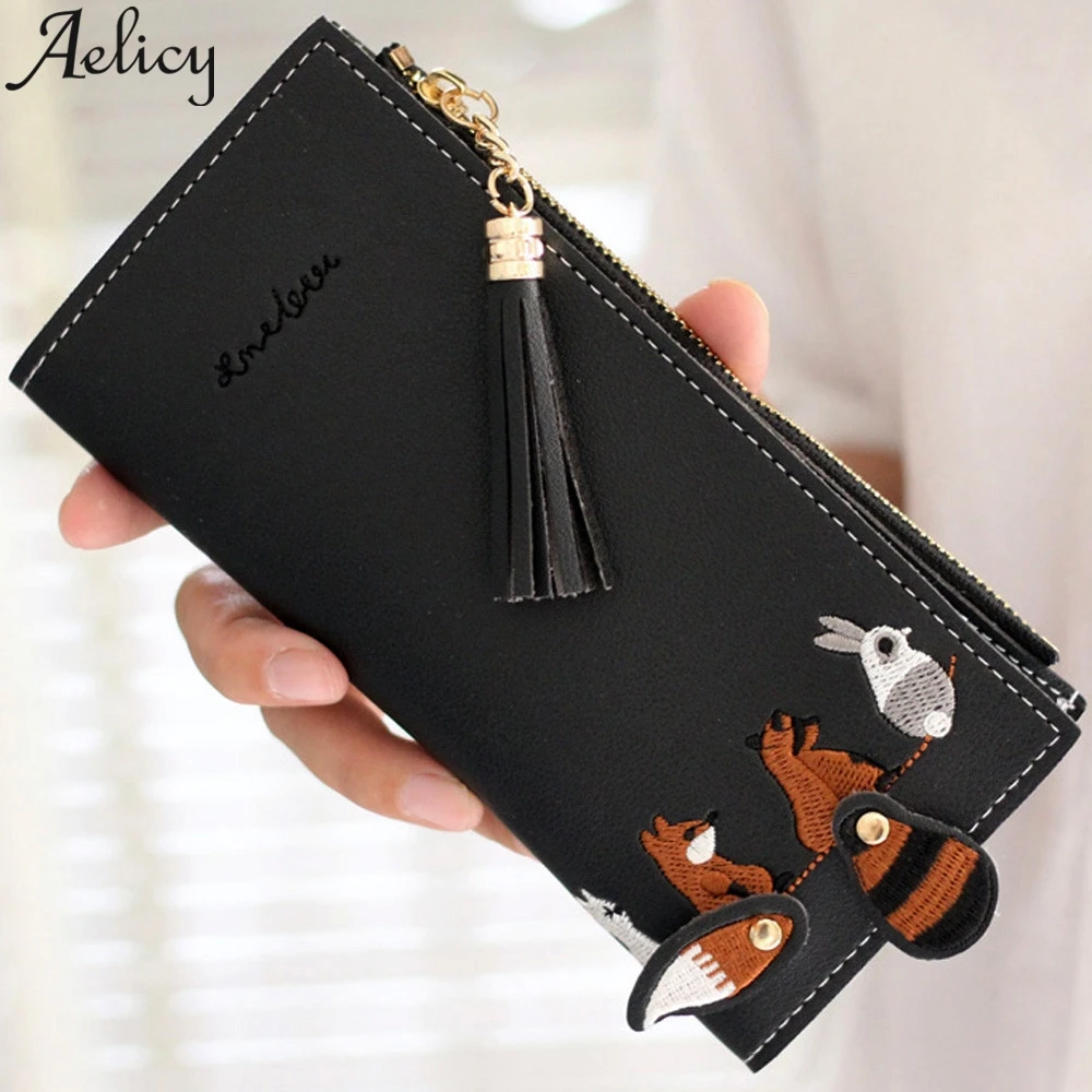 Aelicy 2019 модный длинный кошелек с лисьим котом кисточкой кожаные женские кошельки