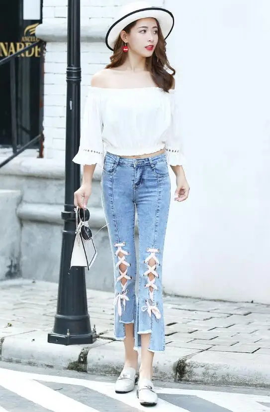 Women Jeans Fashion Split Flare Pants Slim High Waist Spring Ladies Denim Trousers For Woman |