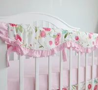 Baby Crib Rail Cover Long  Crib Rail Guard Baby Teething Cover Protector Wrap Nursery Bed Rails Cover Wave   (Pink  Roses)