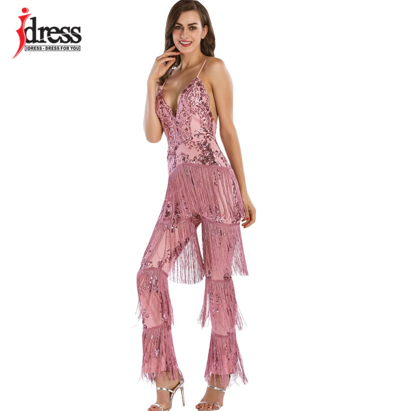 Роскошный сексуальный комбинезон IDress с блестками женские комбинезоны бахромой