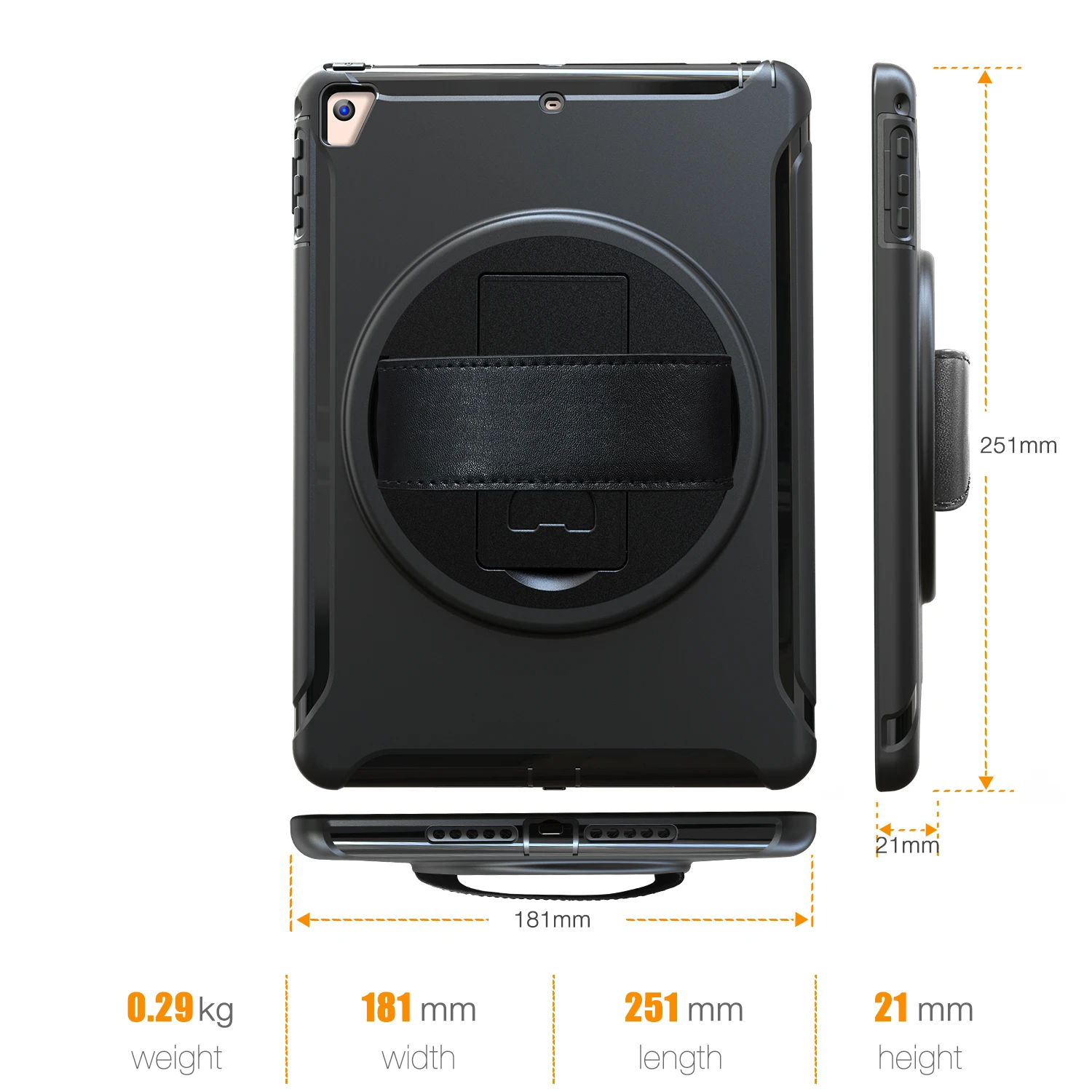 Для iPad 9,7 дюймов / чехол вращающийся на 360 Гибридный ТПУ+ PC ударопрочный Прочный чехол-подставка с ремешком на руку для iPad 5th 6th Gen