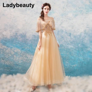 Ladybeauty Beading Long Evening Dress Party Elegant 2018 Vestidos De Festa Vintage Prom Dresses Lace Top Vestidos Longo