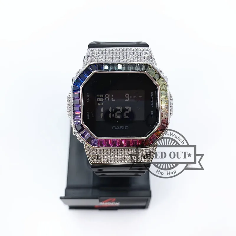 2019 новый стиль DW5600 радужные камни микро паве хип хоп Уличная мода часы