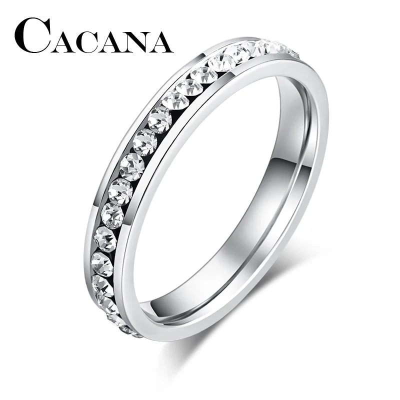 

CACANA Stainless Steel Rings For Women 4mm CZ Surround Fashion Jewelry Wholesale