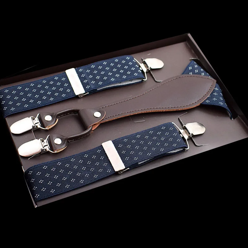 

Европейские и американские модные взрослые мужские темно-синие подтяжки с четырьмя зажимами FY18102808