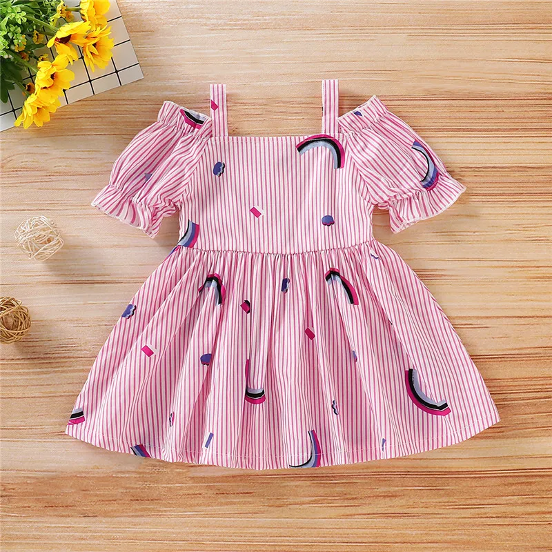 Girls Summer Dress Puff Sleeve Pink Floral Off Shoulder Little Dresses Wholesale Lots Bulk Clothes | Детская одежда и обувь