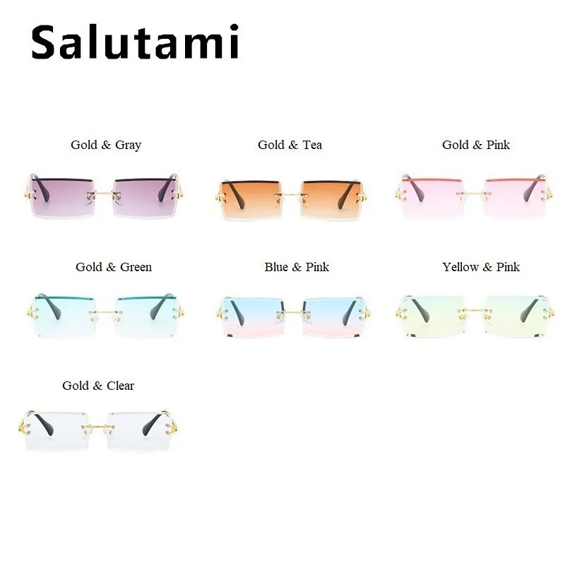 Cutting Frameless Small Square Sunglasses Men Women Luxury Brand Narrow Sun Glasses Female Gradient Eyewear Black Brown Shades