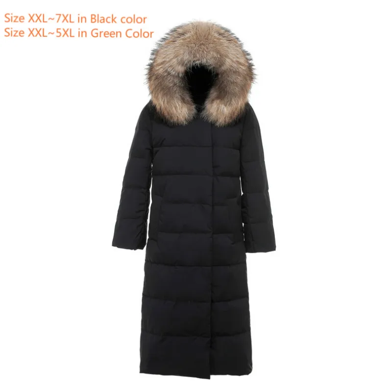 

Женский пуховик большого размера 2XL ~ 7XL, Длинная зимняя парка-пуховик с капюшоном из натурального меха, женская утепленная зимняя одежда
