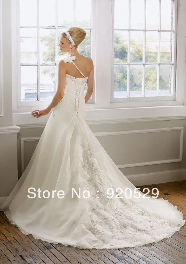 FreeshippingDiscount Opulent One Shoulder Chiffon Cathedral Train Lace Up A-line Wedding GownsCustom Made | Свадьбы и торжества