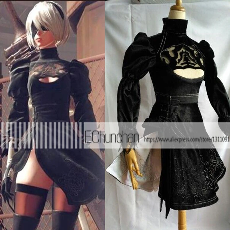 Полный комплект костюмов для Хэллоуина NieR: Automata 2B черное платье игр карнавальный