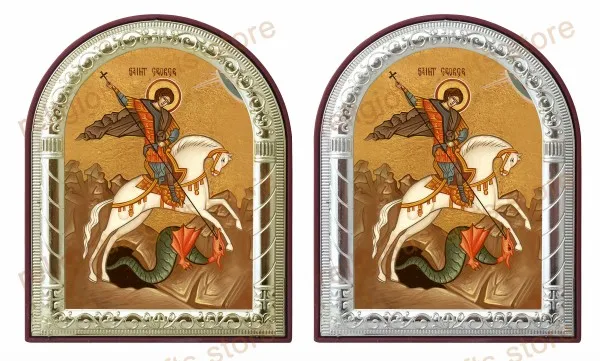 Металлическая маленькая религиозная икона смонтированная на подставке