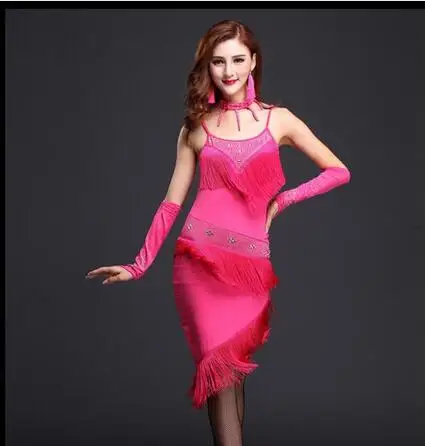 Новинка 2017 женское платье с бахромой Rumba Samba Cha танцевальная одежда бальное Танго