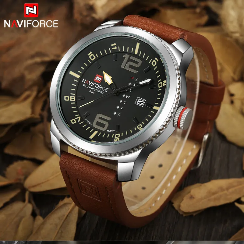 Часы NAVIFORCE мужские спортивные кварцевые с кожаным ремешком|clock brand|clock fashionclock band |