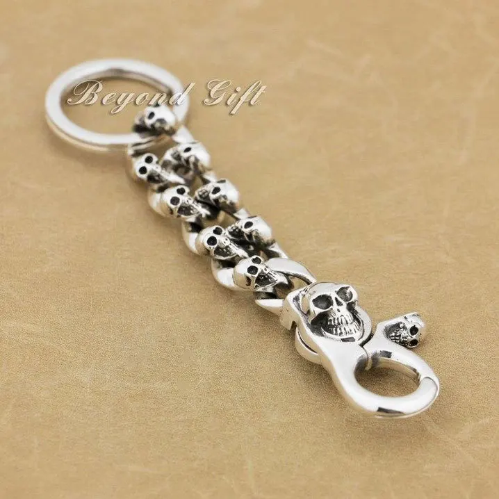 Мужской брелок с черепом в стиле панк из стерлингового серебра 925 пробы|keyring