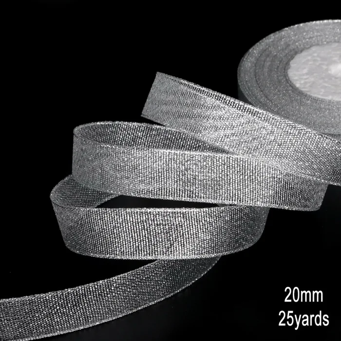 Silver 20mm Полиэфирная плоская веревка, 25 ярдов/партия, Золотая/серебряная Свадебная подарочная упаковка, ленточный канат 7 мм-38 мм, самодельный декоративный шнур ручной работы - Цвет: Silver 20mm