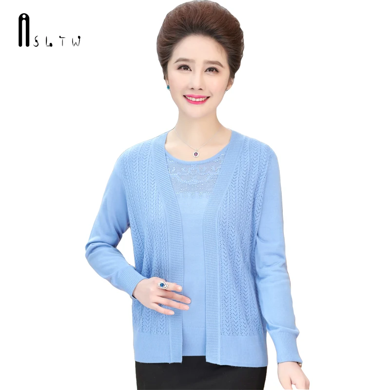 ASLTW Embroidery Sweater Women New Spring O Neck Suits Shirt+Cardigan Plus Size Real Two Piece Female Sets |