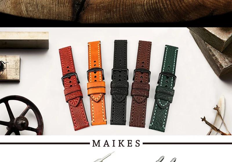 MAIKES модный ремешок для часов PANERAI из натуральной коровьей кожи ремешок для часов зеленый 20 22 24 26 мм аксессуары для часов Ремешок для часов
