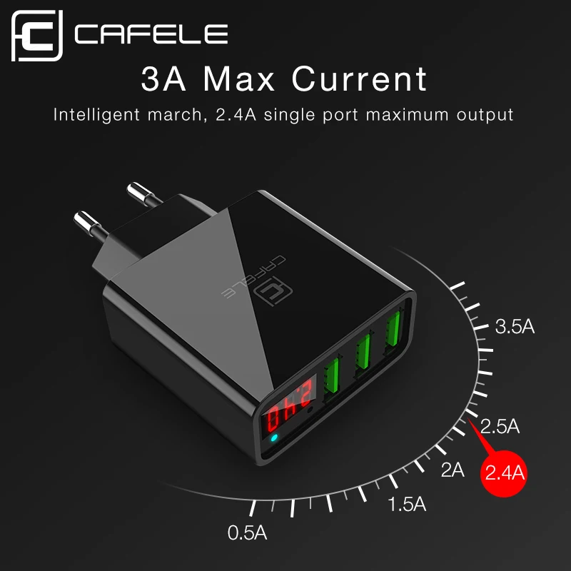 Cafele 3 порта USB зарядное устройство светодиодный дисплей ЕС США штекер Макс выход DC