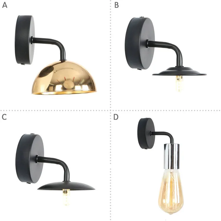 

Indoor LED Wall Art Lamp Bedroom Bathroom Light E27 Iron Black White Deco Maison Industrial Decor Loft Sliver Gold