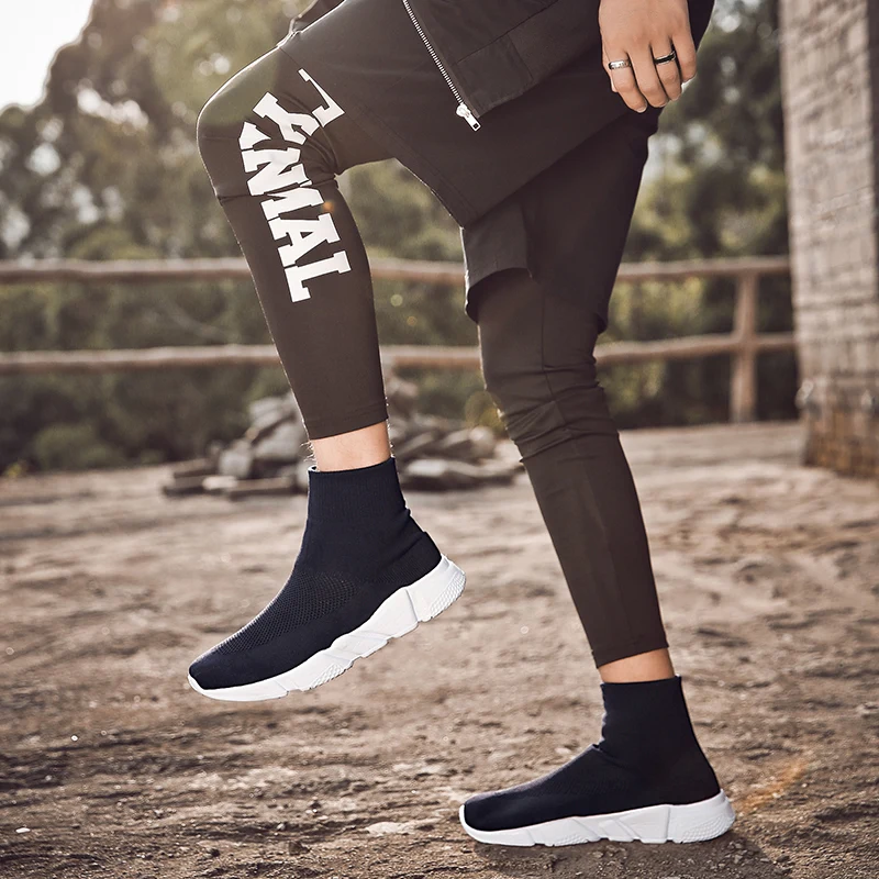 Weweya Men Socks Sneakers Summer High Top Running Shoes Breathable Elastic Knit Male Sport Lightweight Trainers Krasovki | Спорт и