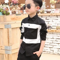 veardoller casual childrens tops summer autumn long sleeve cotton kids shirts black white patchwork boys shirts 2 8years