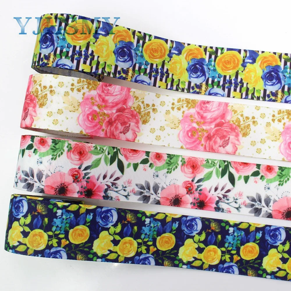 

YJHSMY I-19330-838,38 мм, 5 ярдов, Цветочная Термотрансферная печатная корсажная лента, бант, крышка «сделай сам», аксессуары ручной работы, украшения