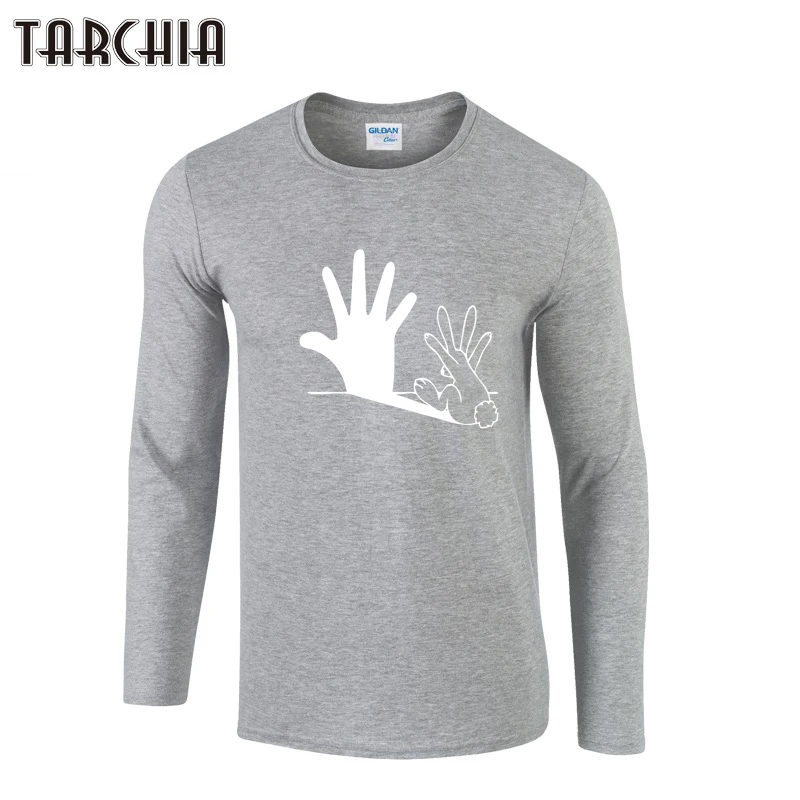 Футболка TARCHIA мужская с принтом тени руки приталенная хлопковая рубашка длинным