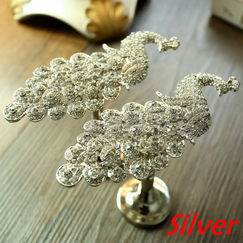 Silver Металлические крючки для штор s римские жалюзи Аксессуары для штор Tieback настенная шторка на крючках Павлин хрустальный крючок для штор CP044-30 - Цвет: Silver