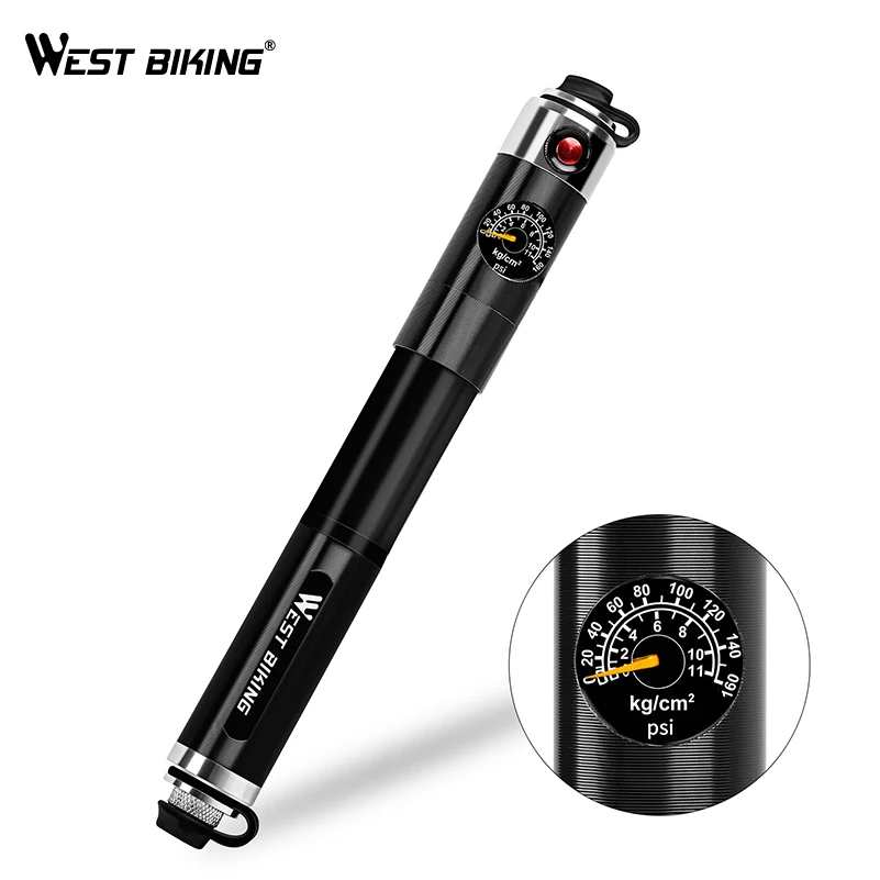 WEST BIKING, портативный велосипедный насос, 160 фунтов/кв. дюйм, воздушный насос для велосипеда