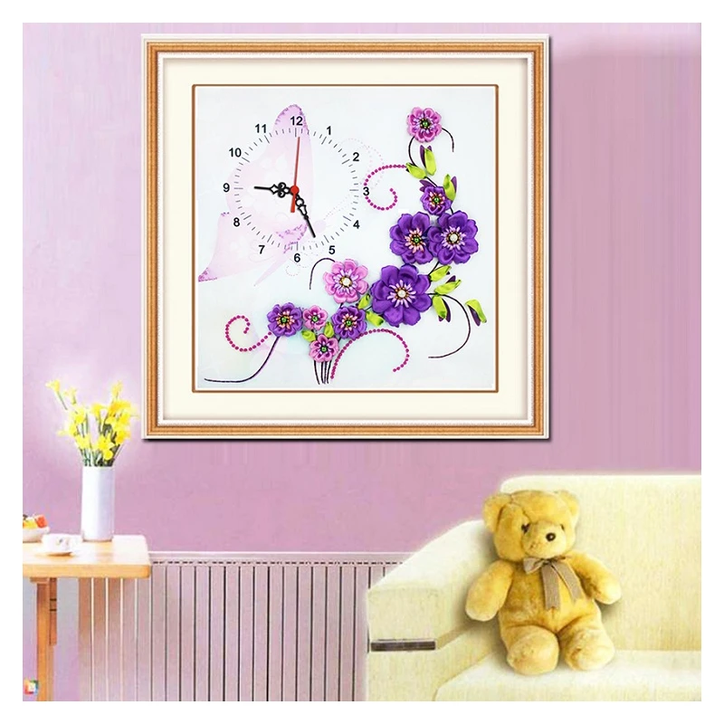 DIY живопись уникальная подарок часы настенные наклейки 3D синий цветок вышивка