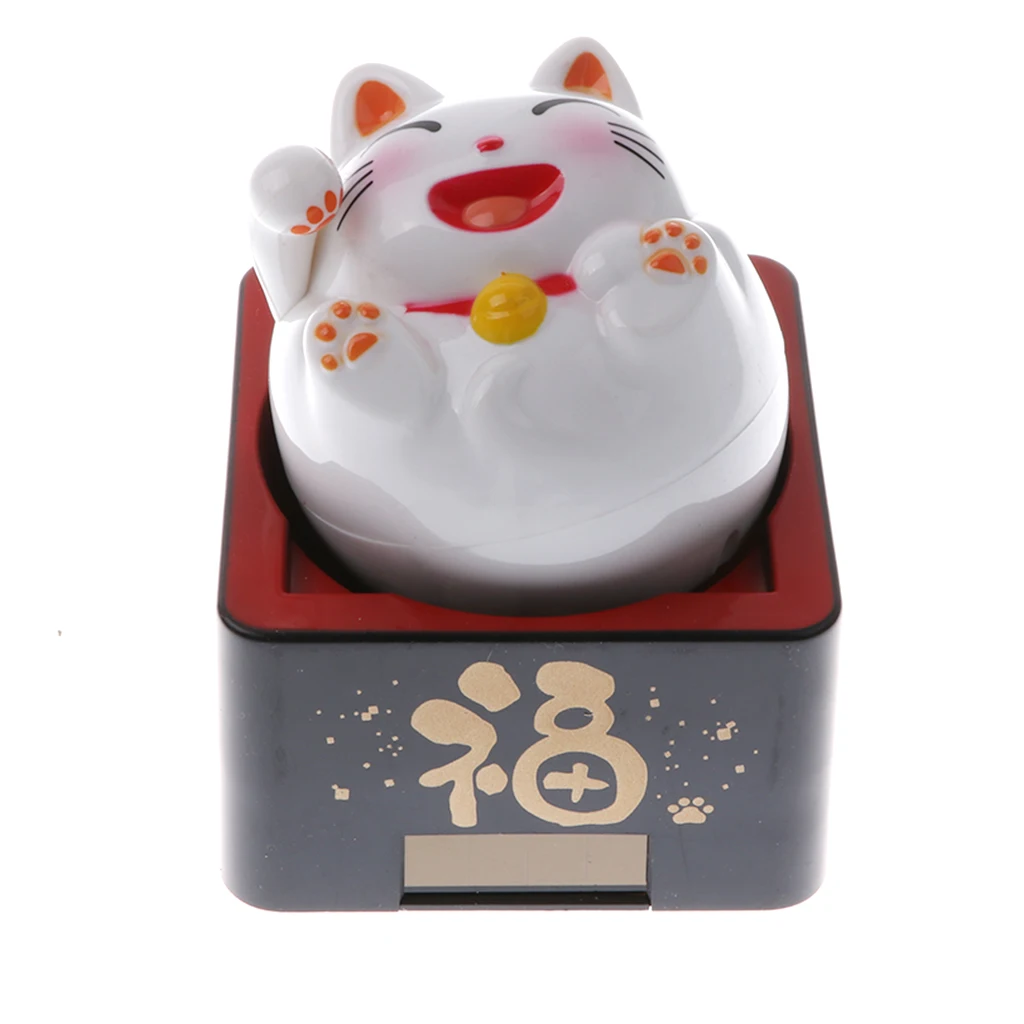

Solar Powered Bobbling Toy Swinging Body Lucky Smile Welcome Cat Home Office Car Dashboard Decor