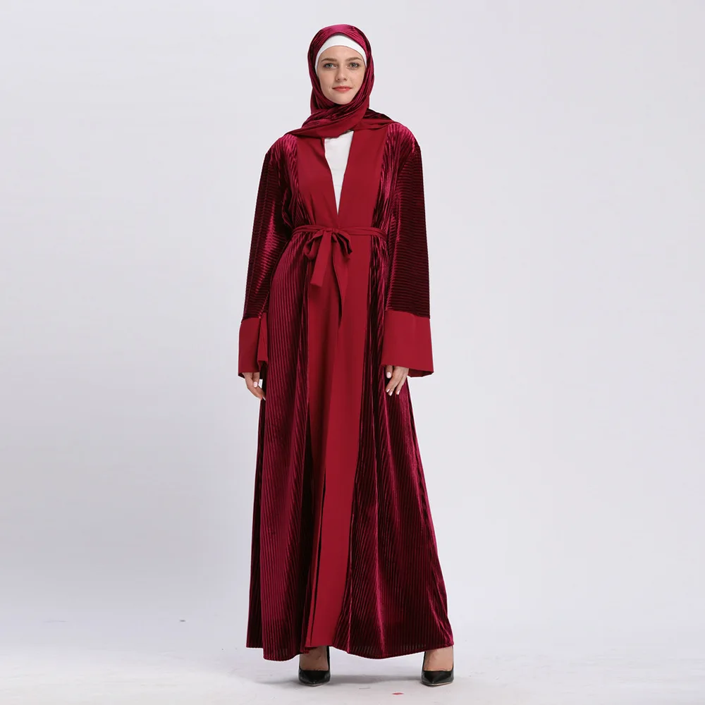 Женский длинный кардиган с бандажом Abaya черный и красный хиджаб мусульманская