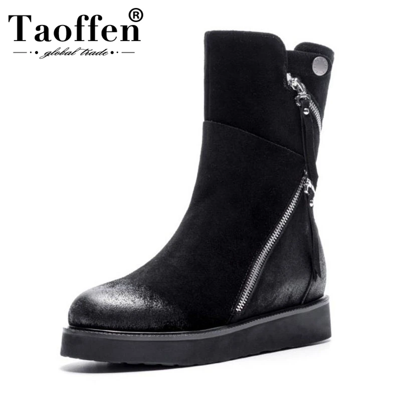 Женские короткие ботинки TAOFFEN из натуральной кожи на молнии лаконичные высокого
