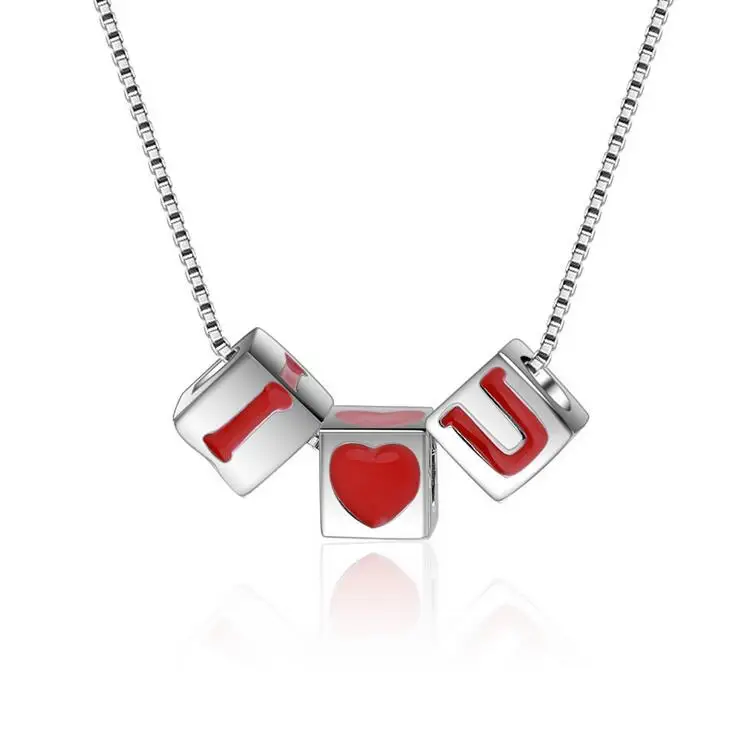 

Romantic red i love you lovers birthday gift female 925 sterling silver ladies`pendant necklaces short box chain jewelry