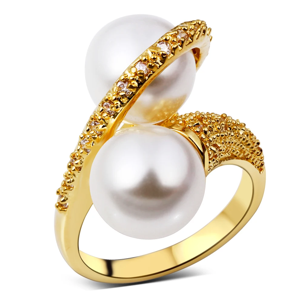 Женское медное кольцо с фианитом и искусственным жемчугом|simple rings for women|fashion womenrings