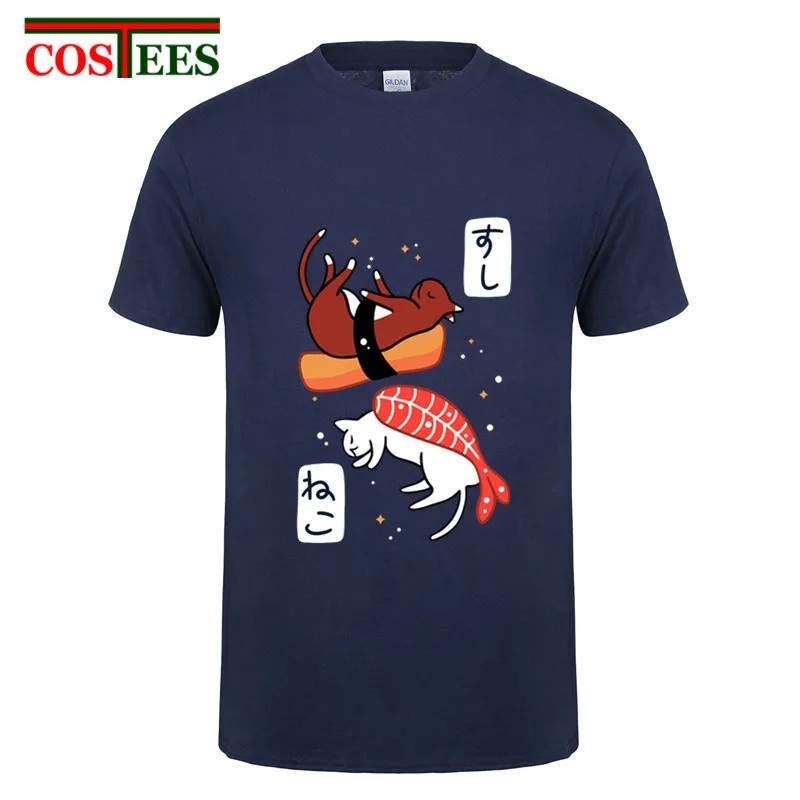Kawaii Неко суши футболки homme японской кухни милый кот футболка hombre крутая мода