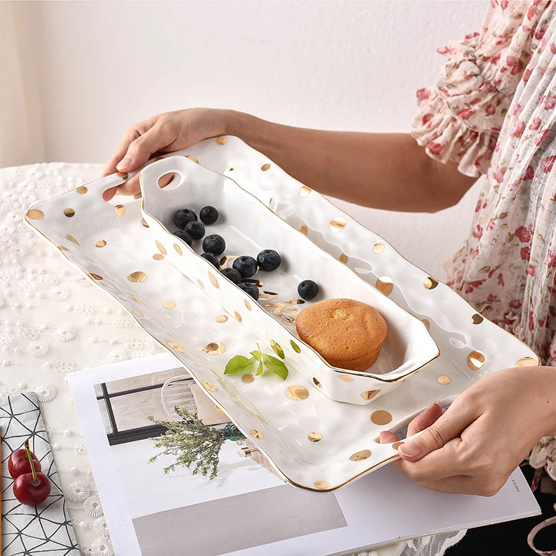 

Большая тарелка с золотистыми точками 12/15 дюйма, домашние тарелки для выпечки фруктов, тарелки для фруктов, подставка для кофейной чашки, до...