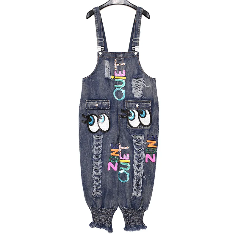 2017 лето женщины письмо блестки Отверстие ковбойские Комбинезоны моды карман