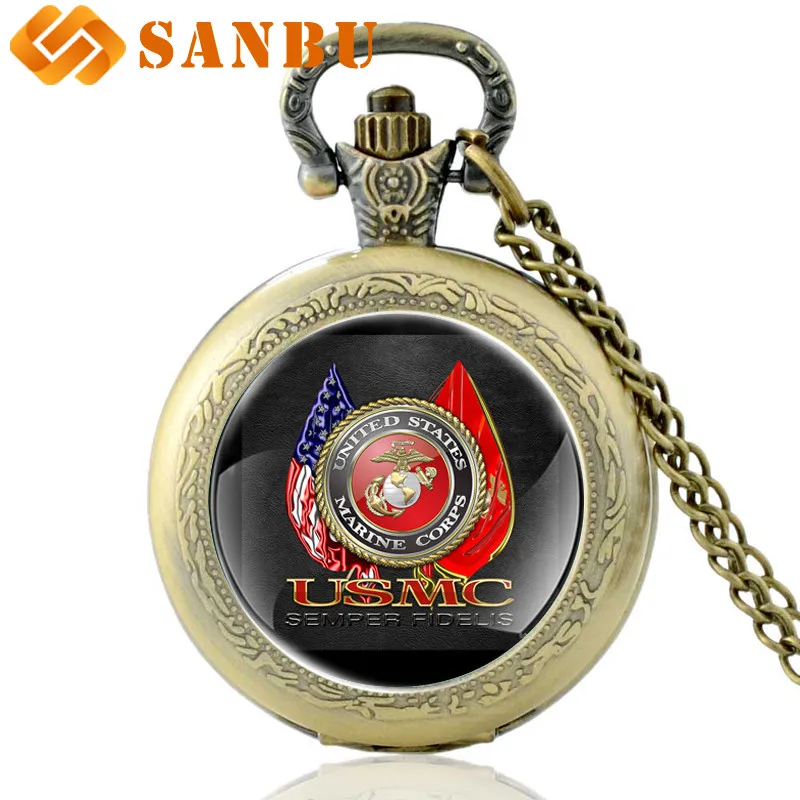 

Винтажные классические часы морской корпус-кварцевые карманные часы USMC Ретро Мужские Женские бронзовые часы с ожерельем