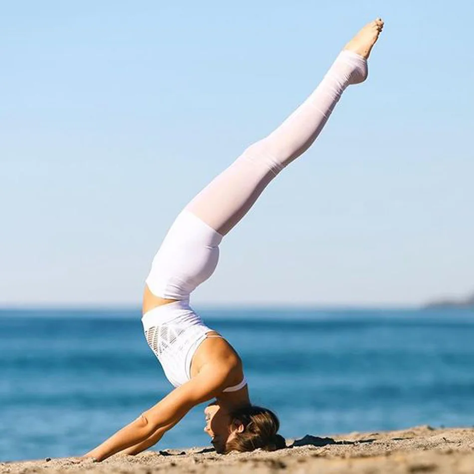 Новинка 2017 года сетка Богиня Йога Леггинсы в белом Essentials Seamless сетки штаны для