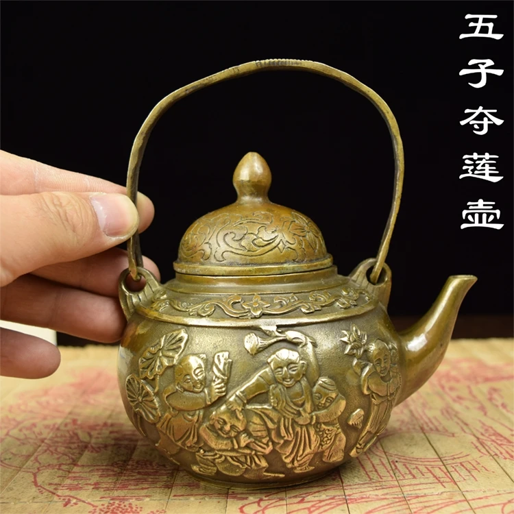 Copper won five lotus copper pot 100 birthday Brass Teapot dragon home auspicious ornaments | Дом и сад