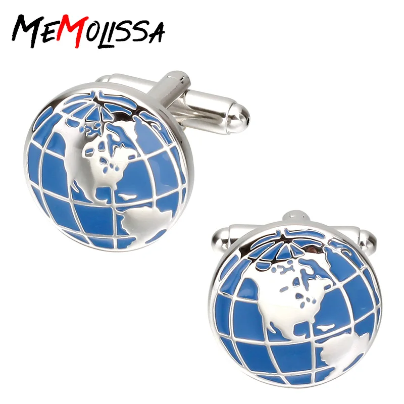 

MeMolissa 3 pairs Blue Enamel Globe Design Cufflinks World Map Men Cuff links Fashion Classic Round Male French Shirts Cufflinks