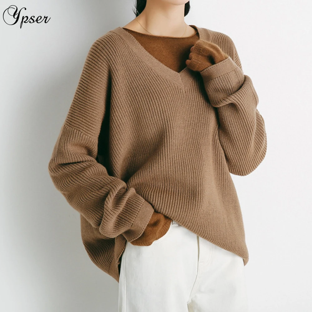 Ypser Women's Fashion V-Neck Pullover Long Drop Sleeves Loose Knits Sweater Winter Tops | Женская одежда