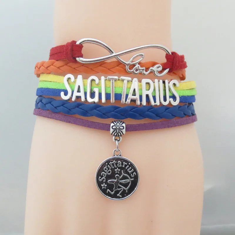 JEPHNE винтажный Радужный Плетеный многослойный браслет с надписью Infinity Love и Zodiac 12