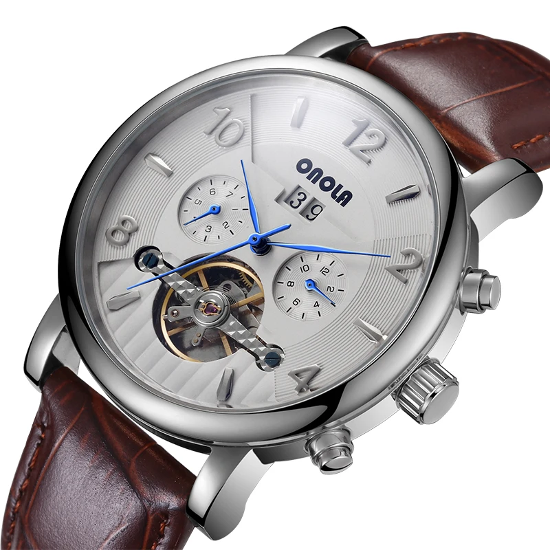 ONOLA Moon phase Топ бренд автоматические механические часы турбийон выдалбливают