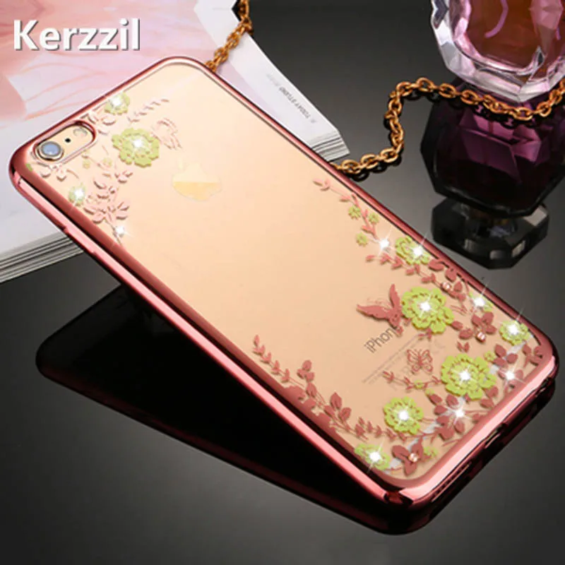 Чехол Kerzzil с кристаллами и алмазным цветком для iPhone 7 7plus 6 6s Plus блестящий чехол