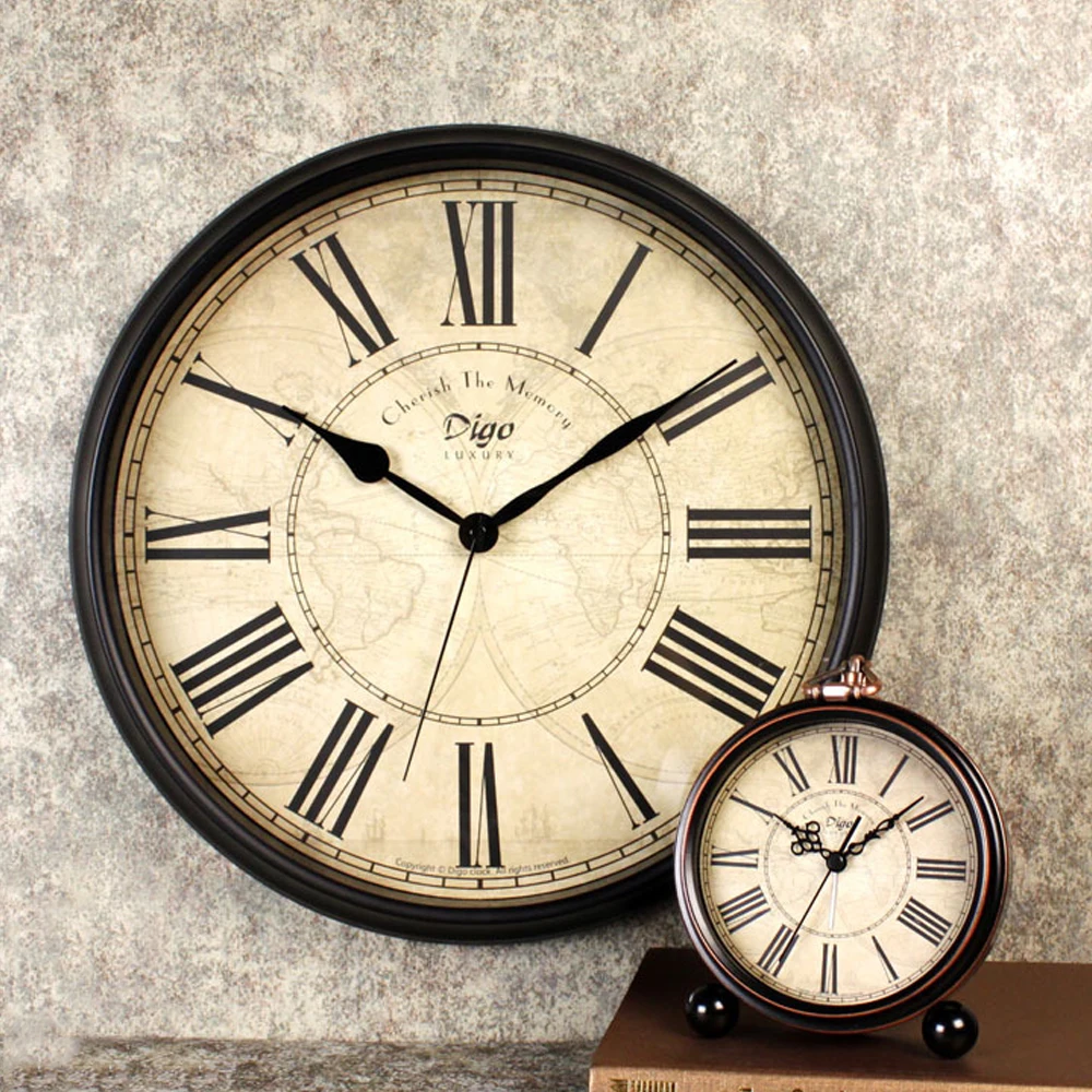 

American Mute Alarm Clock Retro Elegant Living Room Clock Electronic Clock Decoration
