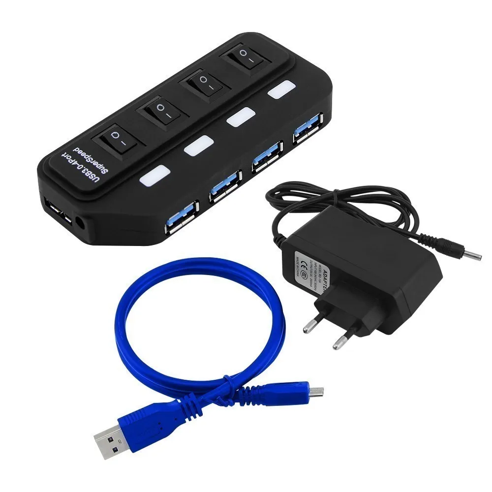 EU plug CHYI 4 порта Usb 3,0 концентратор мульти в одном комбо мини Usb3.0 сплиттер с AU/EU/US/UK адаптер питания зарядное устройство высокоскоростные аксессуары для ПК - Цвет: EU plug