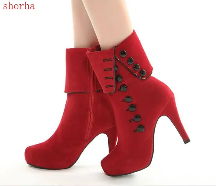 

Fashion Women Boots new black shoes Ankle Boots Platform Brand Women Shoes Autumn Winter Boots red Plush size 35-39